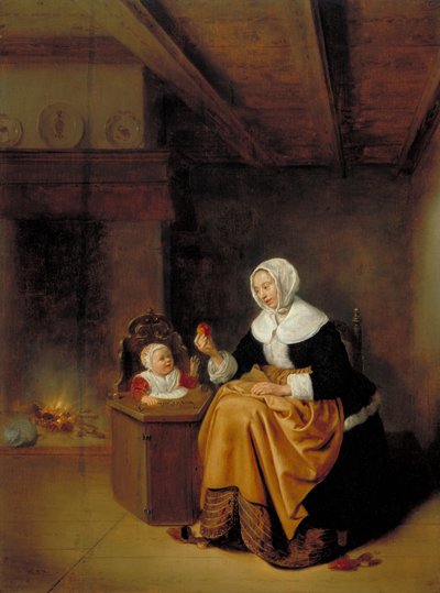 Mother and Child in an Interior by Quiringh Van Brekelenkam